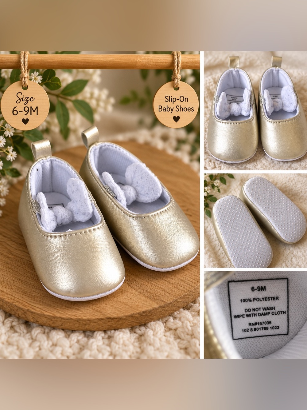 Metallic Gold Baby Slip-On Shoes 6–9M 👶🏼💛